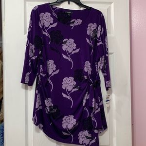 3/4 sleeve purple and black floral print top